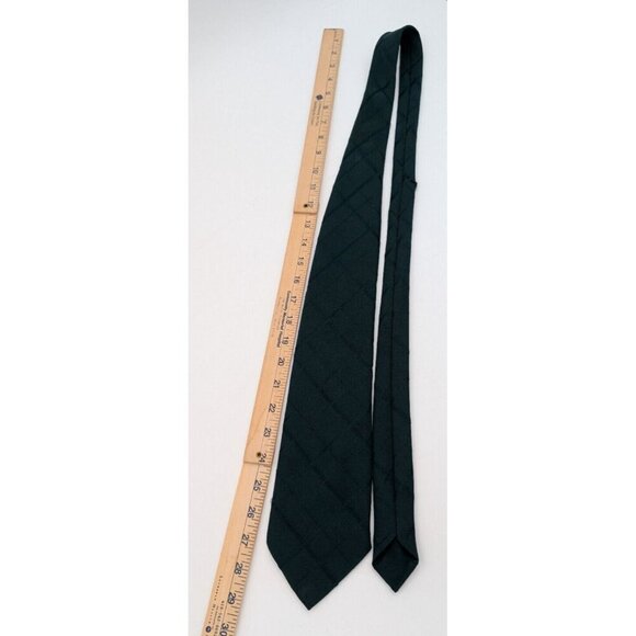 Vintage 60s 70s Men's Tie Dark Green Plaid Necktie - Picture 6 of 11